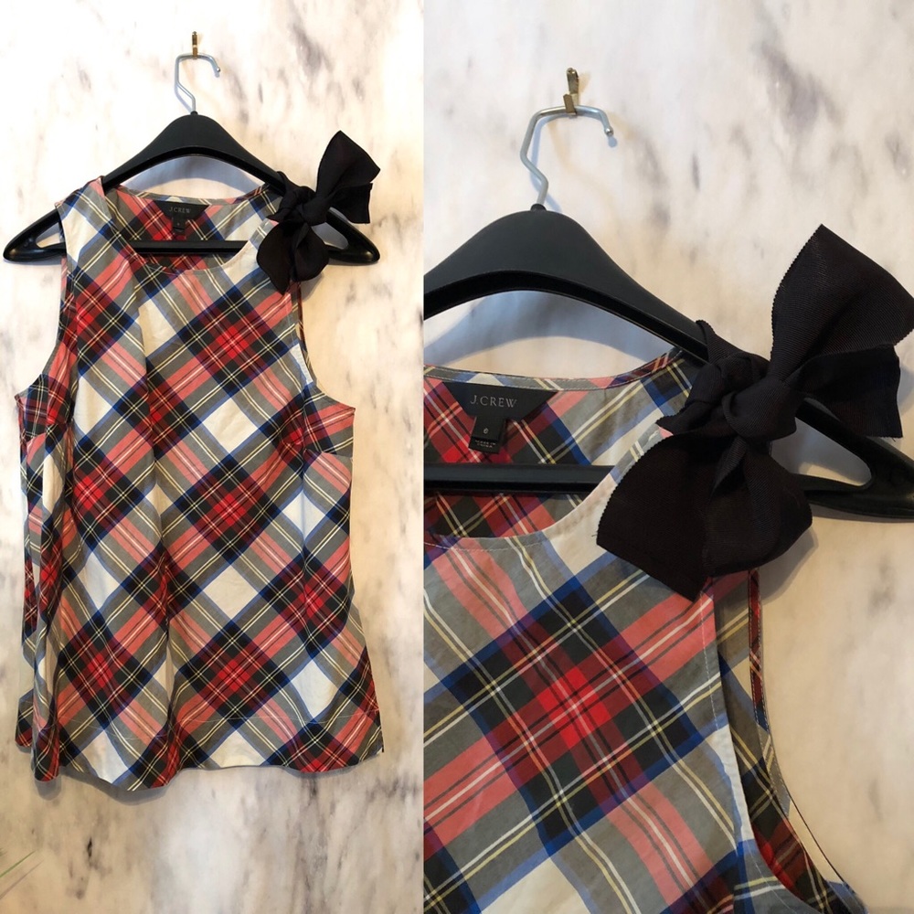 J.Crew Bow Shoulder Top in Festive Plaid size 6